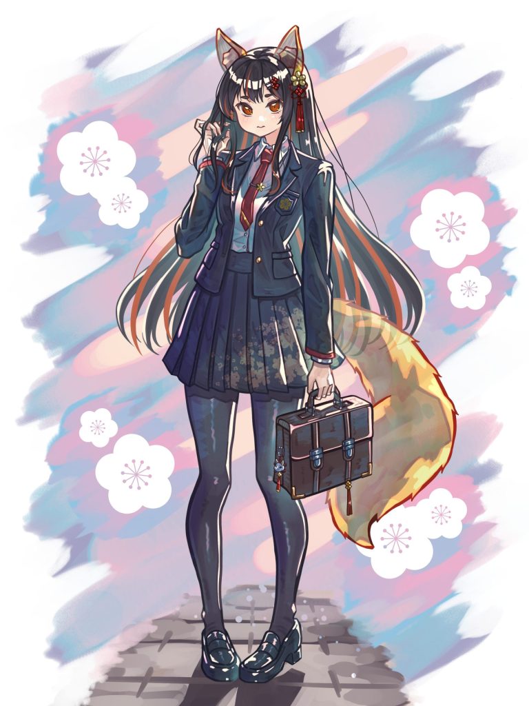 黒髪オレンジの半狐